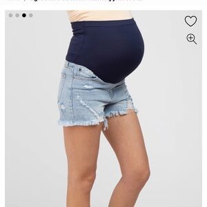 Maternity Light Blue Denim Distressed Shorts